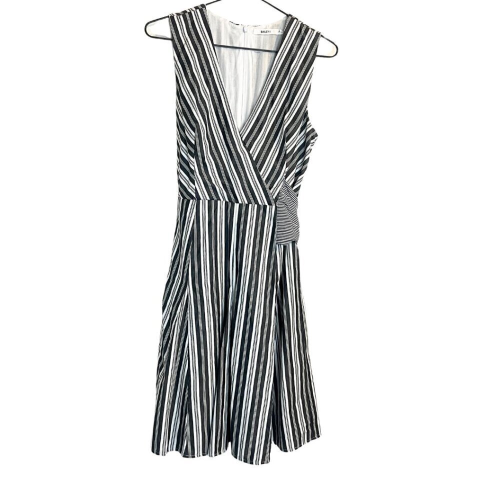 Bailey 44 Striped Surplice V Neck Fit and Flare Sleeveless Office Dress